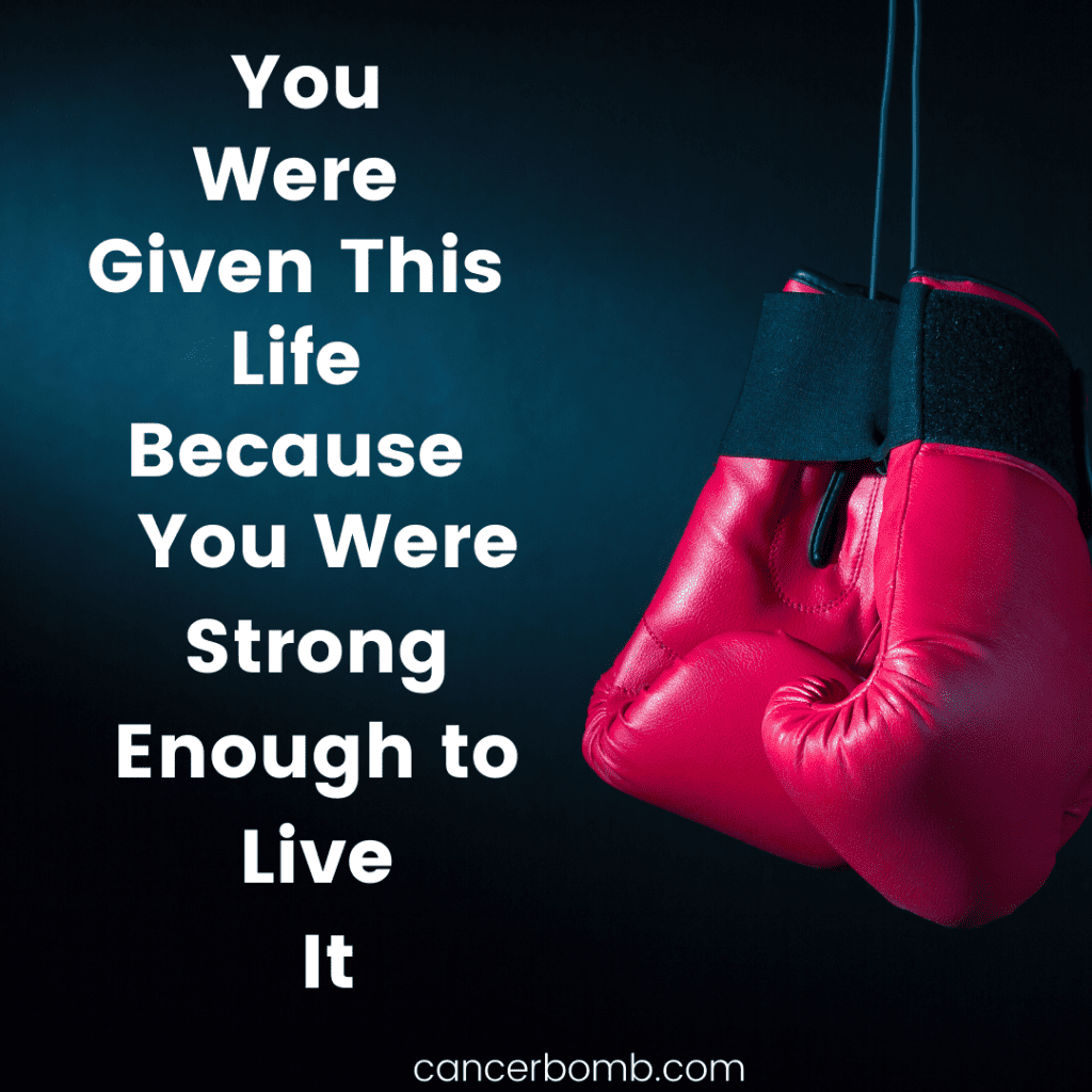 Pink boxing gloves text overlay says you were given this life because you were strong enough to live it.  ~Unknown 