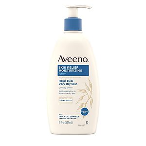 Pump style bottle of Aveeno lotion for really dry skin.