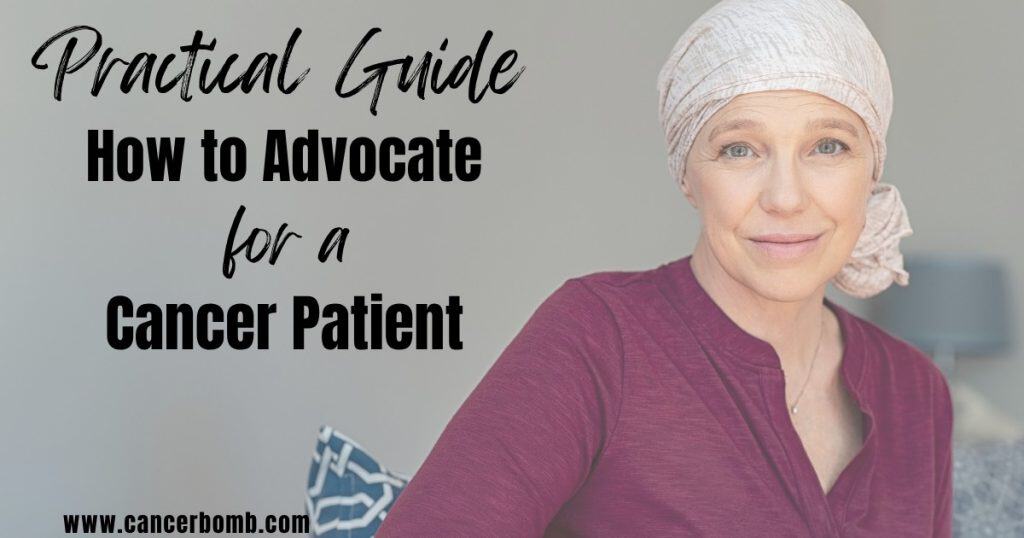 woman cancer patient in a raspberry colored shirt and a white head scarf.
