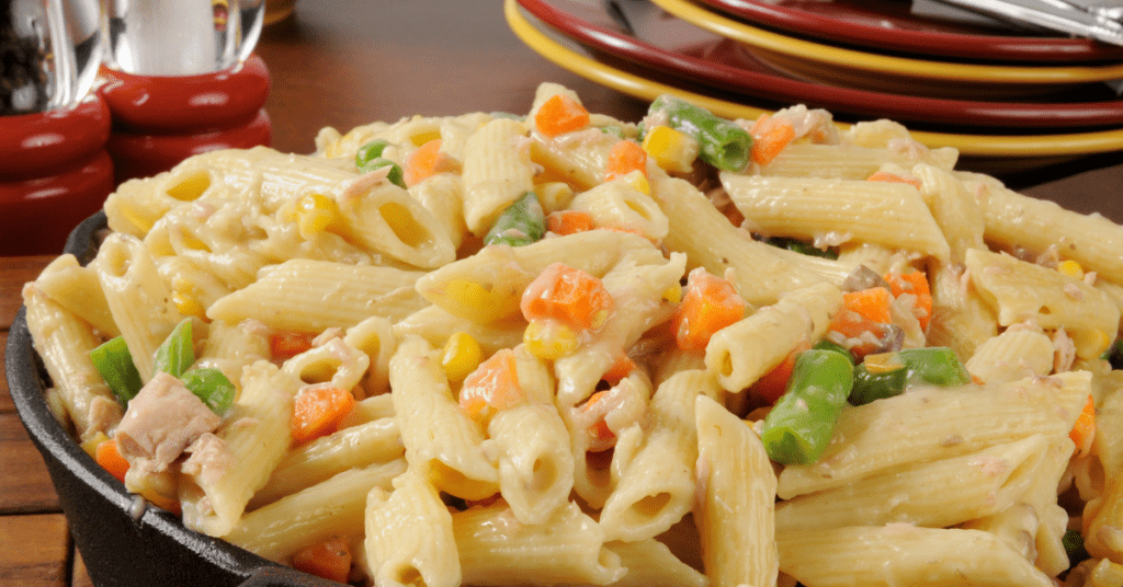 Large bowl of pasta with vegetables