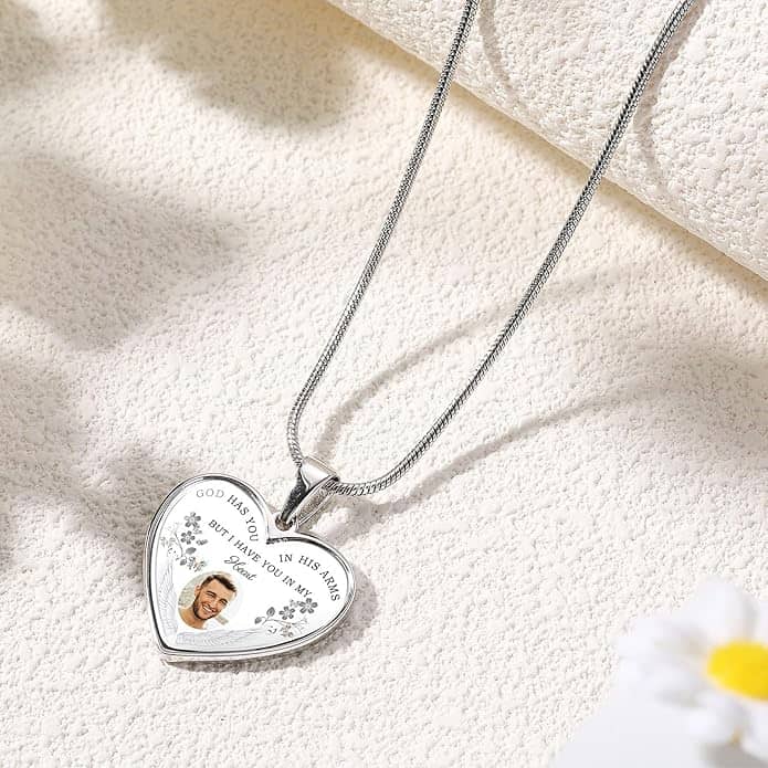 silver Heart shaped photo necklace