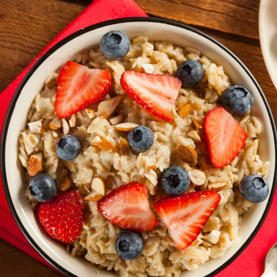 Breakfast:  Bowl of oatmeal with strawberries and blueberries. 