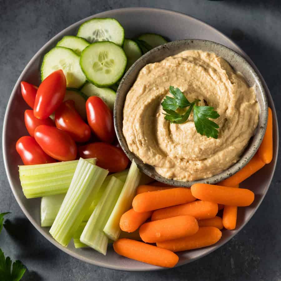 Hummus and vegetables for dipping.