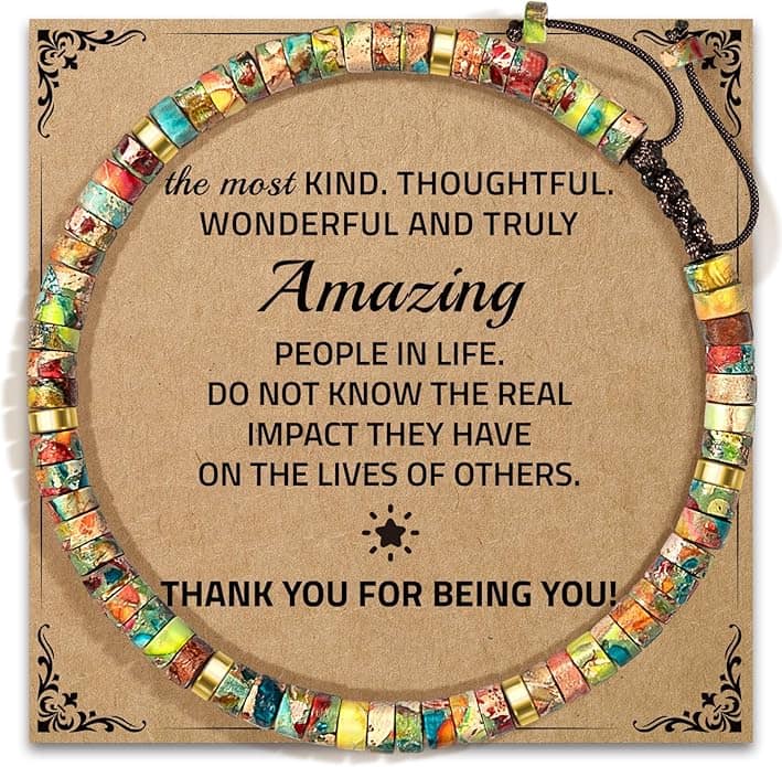 Colorful Caregiver Bracelet with a card.