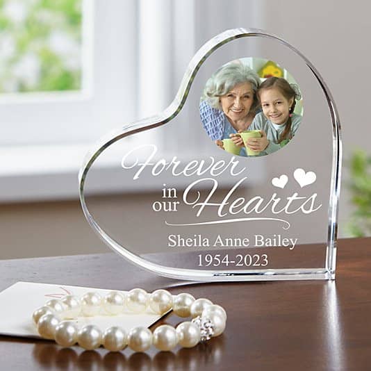 crystal heart personalized with photo and text.
