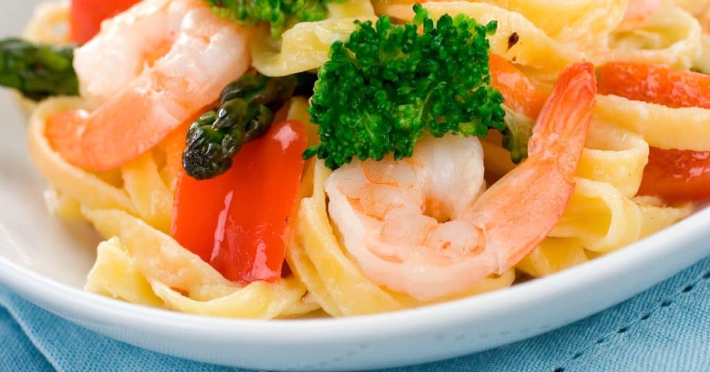 Pasta Primavera with shrimp.